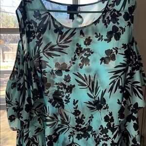 Worthington Woman 3X Mint Floral Cold Shoulder Blouse